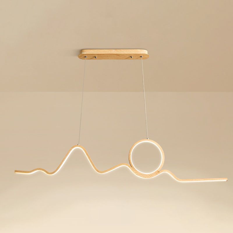 2-Light Beige Island Lighting Modern Wooden LED Ceiling Light for Bedroom