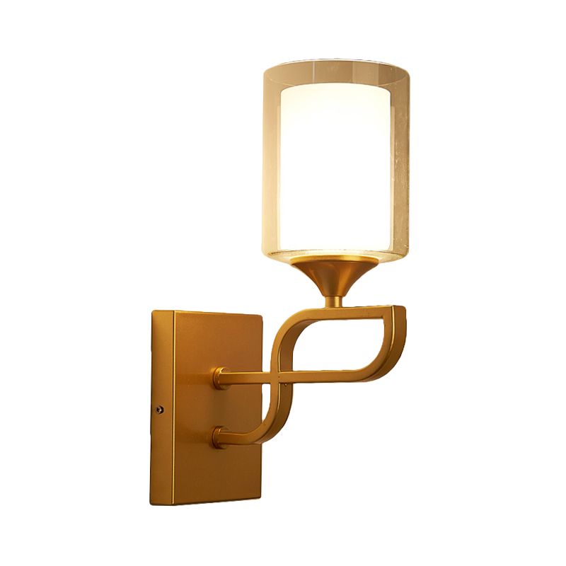 Armed Sconce Light Contemporary Metal 1 Bulb Gold Wall Lighting Fixture with Opal Glass Shade