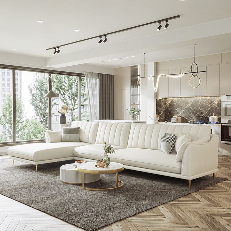 Pillow Top Arm Removable Cushions Sectional Sofa with Chaise in Beige