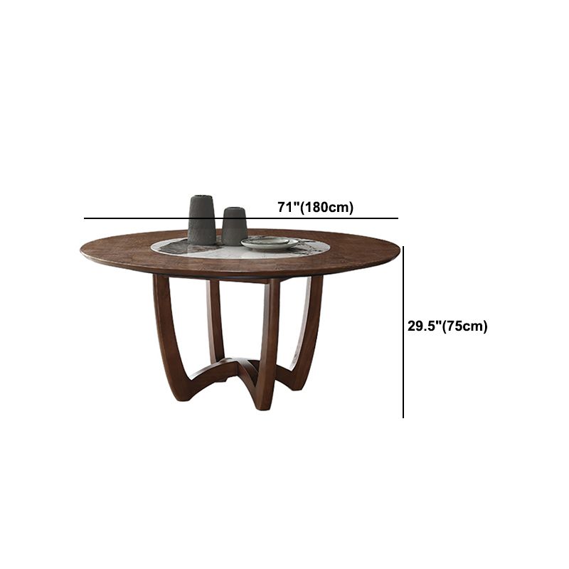Brown Solid Wood Dining Table Turntable Furniture with Pedestal Base for Home