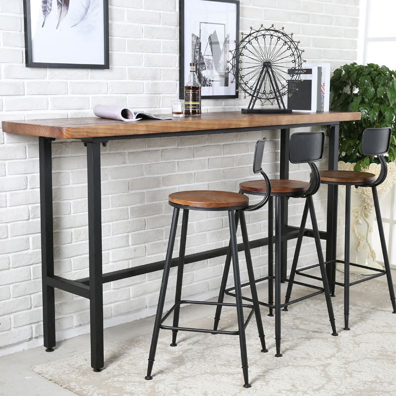 Rectangle Industrial Pub Table Set 1/4/7 Pieces Wooden Bar Table Set with Brown Stools