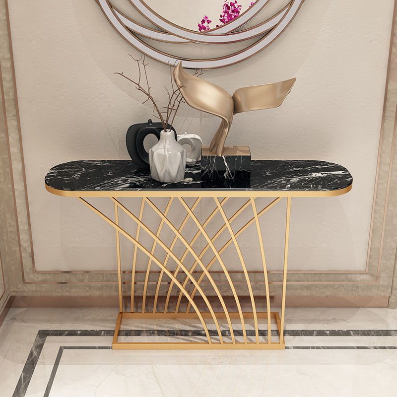 Glam Iron Console Sofa Table Oval Marble Console Accent Table for Hall
