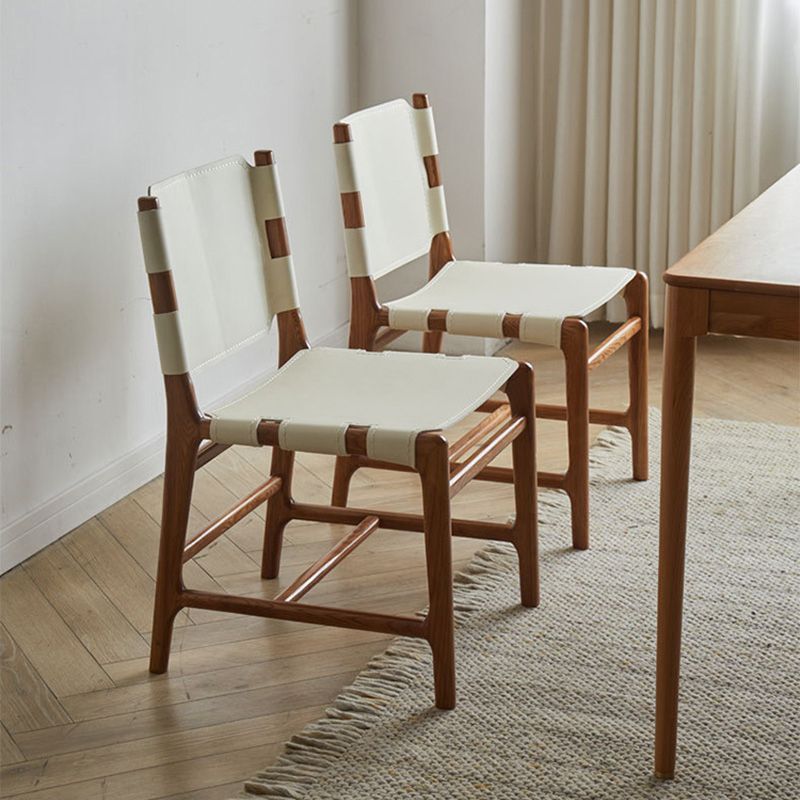 Solid Wood and Faux Leather Contemporary Armless Dining Chairs