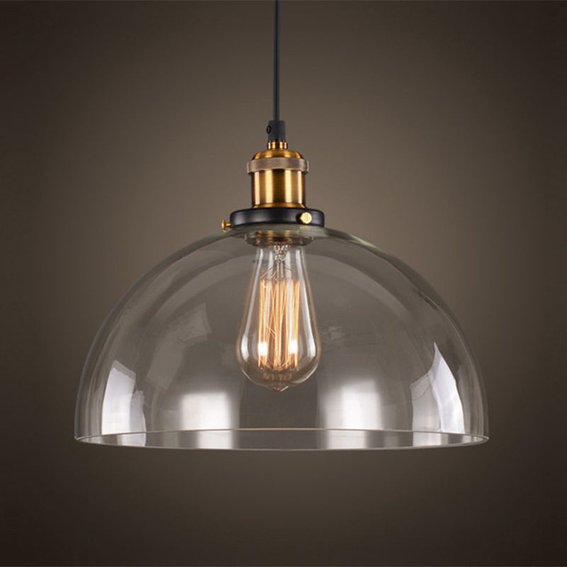 Clear Glass Shade Hanging Ceiling Light Industrial Vintage Brass 1 Light Restaurant Down Lighting