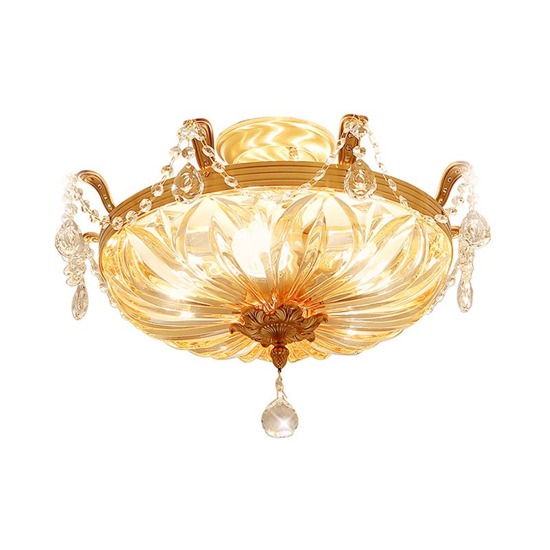 Dome Clear Glass Semi Flush Light Modernist 5 Lights Gold Flush Mount Ceiling Light Fixture with Crystal Draping