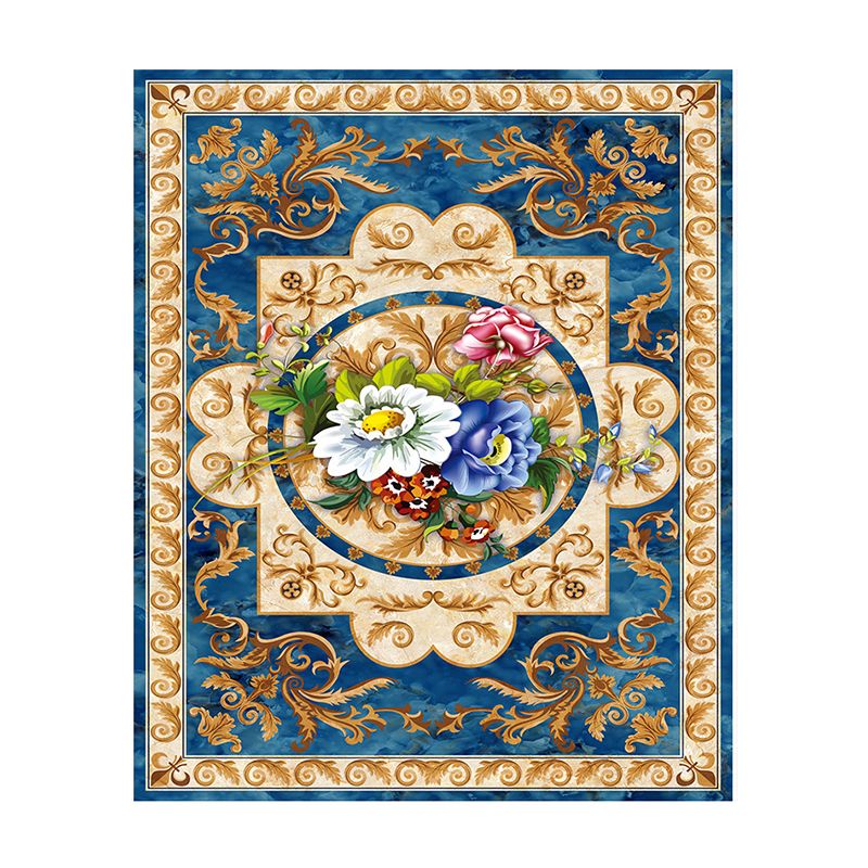 luxury European Style Rug Classic Floral Print Carpet Polyester Anti-Slip Backing Rug for Home Decor