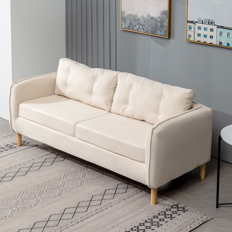 Contemporary Standard Square Arm Linen Stationary Beige Settee