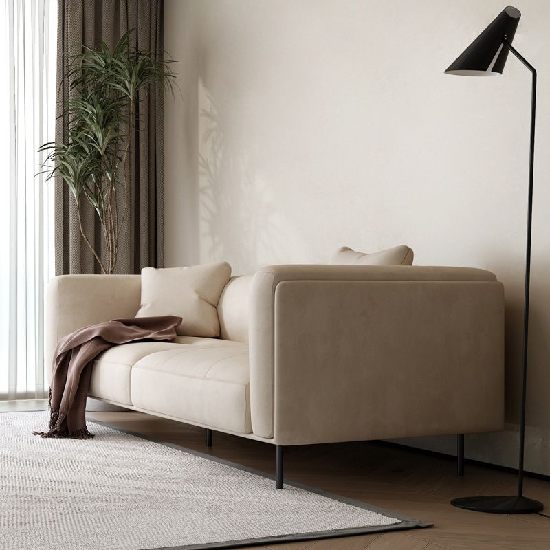 Modern Style Solid Wood Base Namib & Velvet White Rectangular Sofa