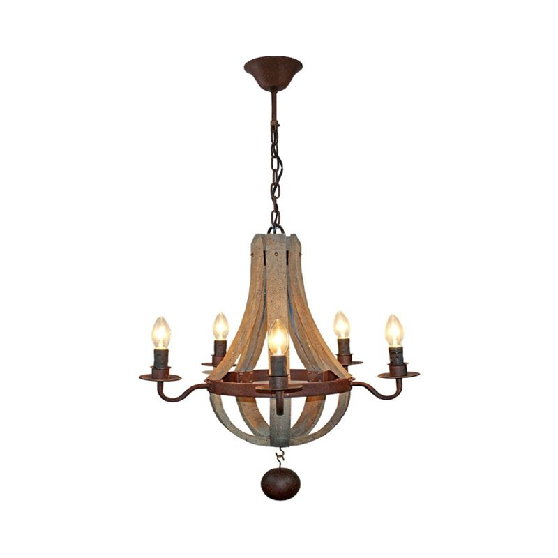 5/6 lumières lustre d'éclairage luminaire rustique vin baril bois suspendu léger en marron pour chambre à coucher