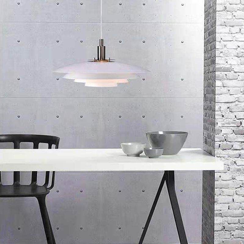 Modern Style Pendant Light Layered White Metal Hanging Lamp for Restaurant Bedroom