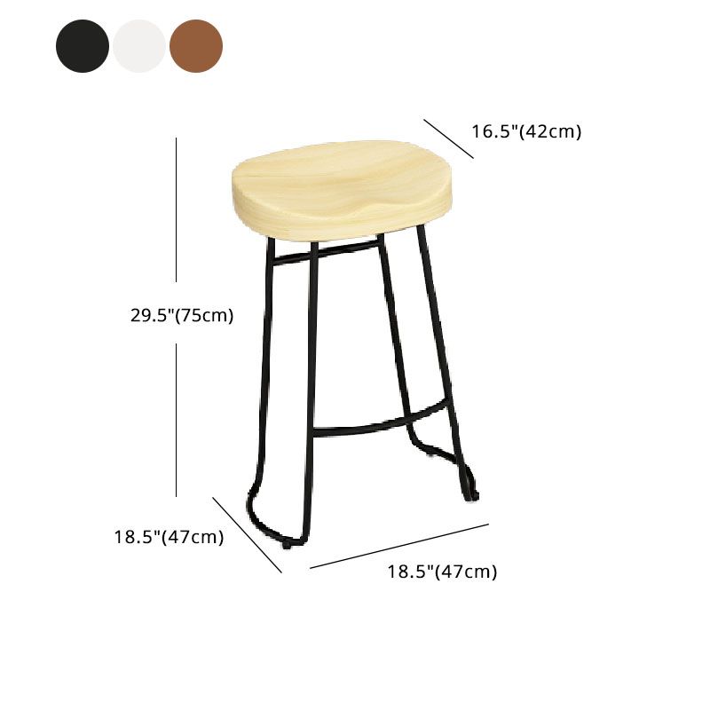 Modern Armless Backless Counter Stool Iron Kitchen Bar Stool with Wooden Seat and Pedal