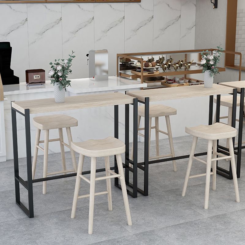 Rectangle Pine Wood Top Bistro Table Modern Pub Table with Metal Base