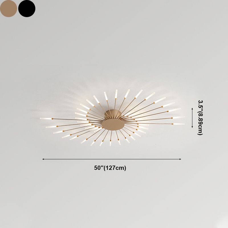 Modern Minimalist LED Semi Flush Mount Lacquered Iron Linear Ceiling Light with Acrylic Shade