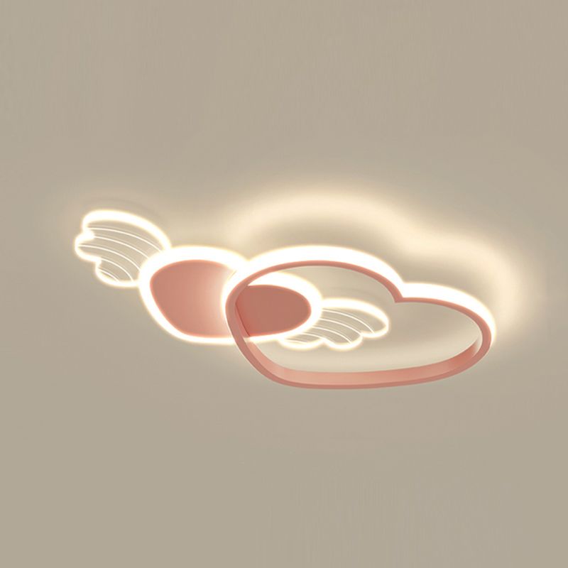 Metal Heart Shape Flush Ceiling Light Modern Style 4 Lights Flush Mount Lighting in Pink