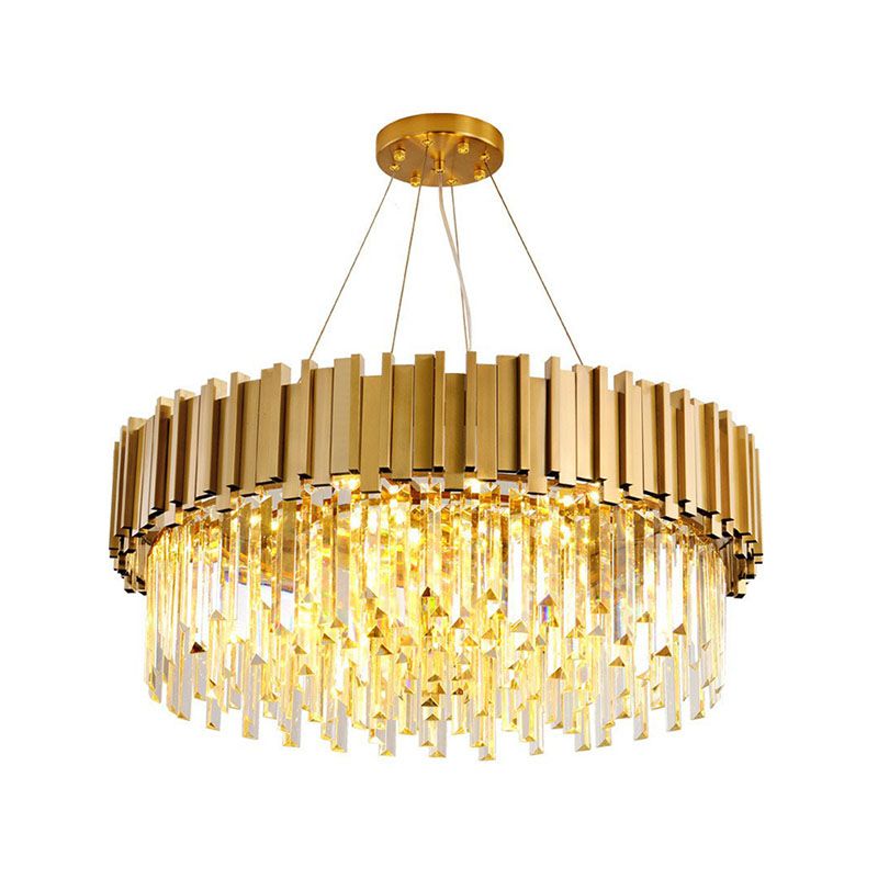 Round Chandelier Lighting Minimalist Prismatic Crystal Gold Pendant Light for Living Room