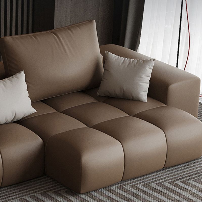 Dark Brown Faux Leather Sectional Stain-Resistant One Arm Sectional for Living Room