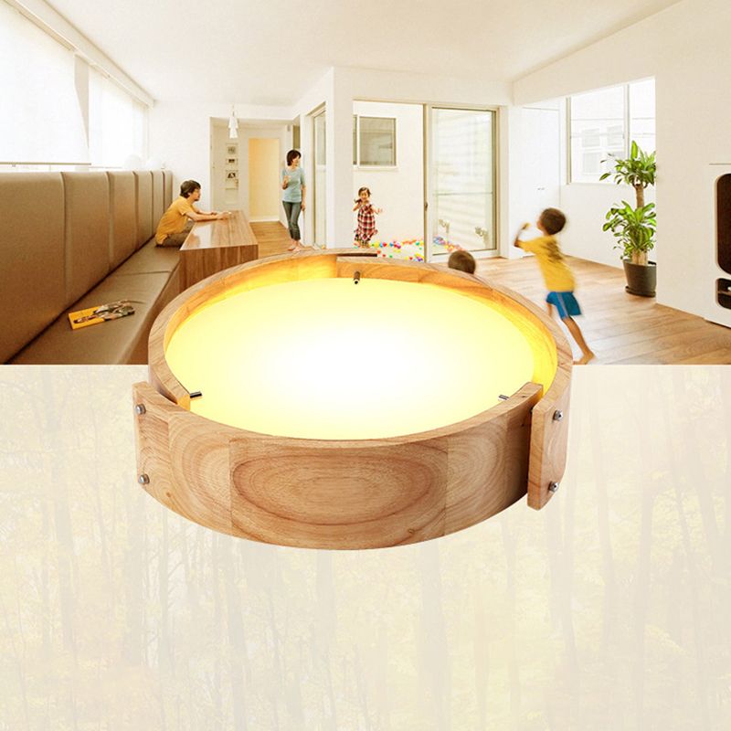 Trommelvormige slaapkamer inbouwverlichting Houten minimalistische LED-inbouwarmatuur met acrylkap