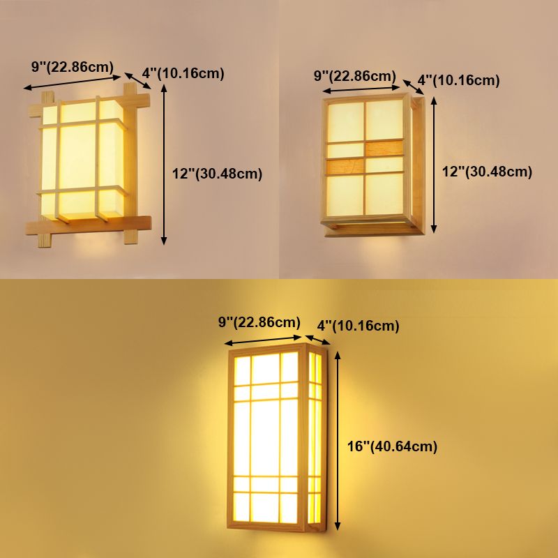 Square Shape Wooden Wall Sconce 1-Light Simple Wall Mount Lamp for Living Room