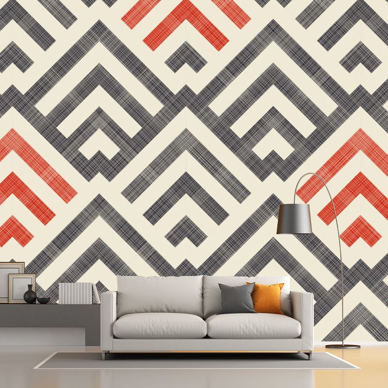 Orange-Grey Rhombus Wall Murals Decal Moisture Resistant Modernist Bedroom Wall Art
