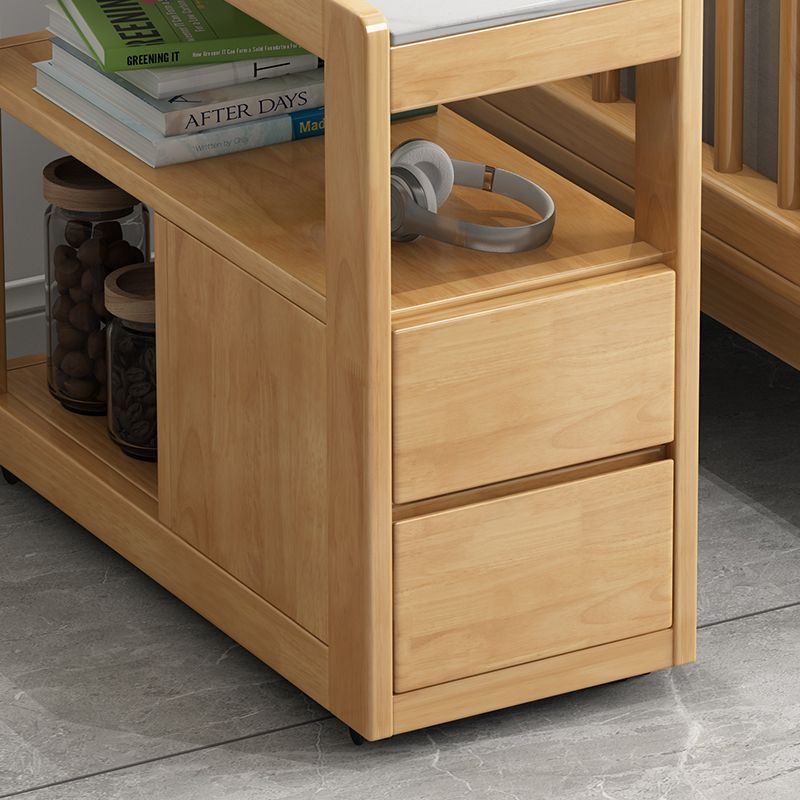 Solid Wood Accent Side Table 4 Legs with Storage Living Room Rectangular