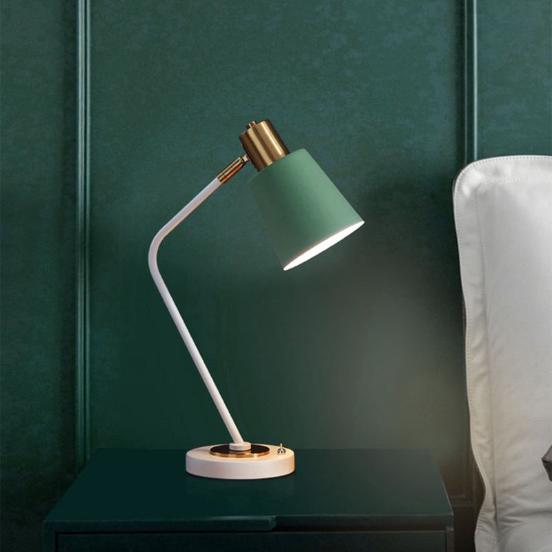 Macaroon Night Table Lamps Barrel 1-Light Bedroom Nightstand Lights with Metal Shade