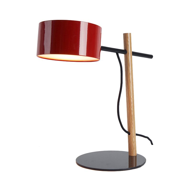 Drum Shade Desk Lamp Contemporary Style Steel 1 Light Red/White Reading Book Light for Study Room