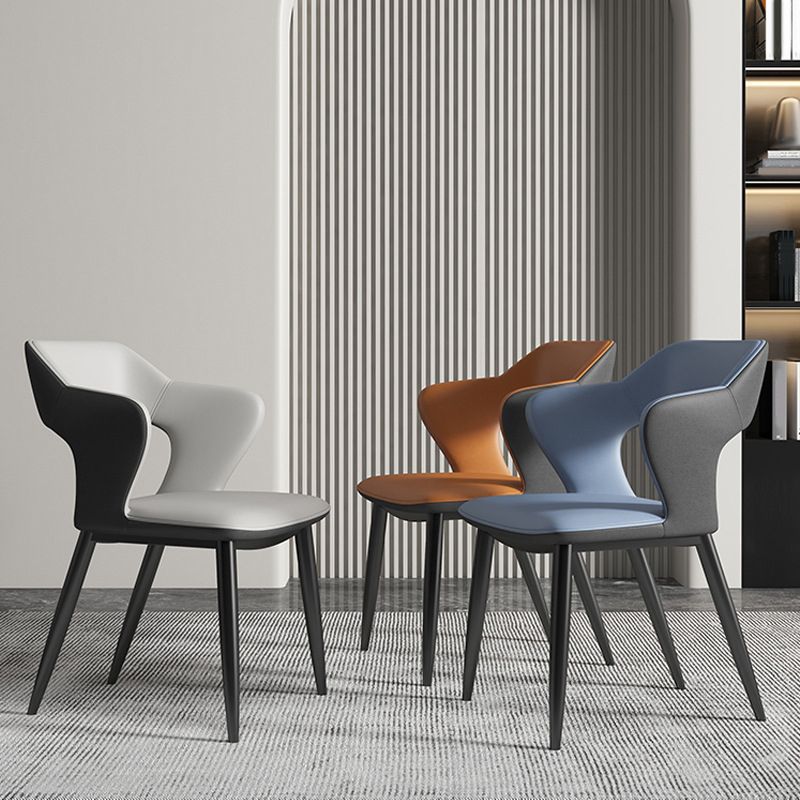 Faux Leather Dining Chairs Industrial Open Back Arm Chair with Black Legs