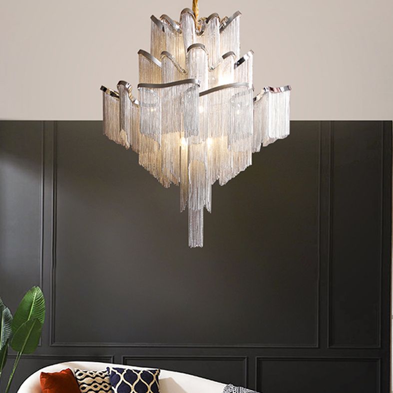 Aluminum Tassel Tiered Pendant Lamp Contemporary Chandelier Light Fixture