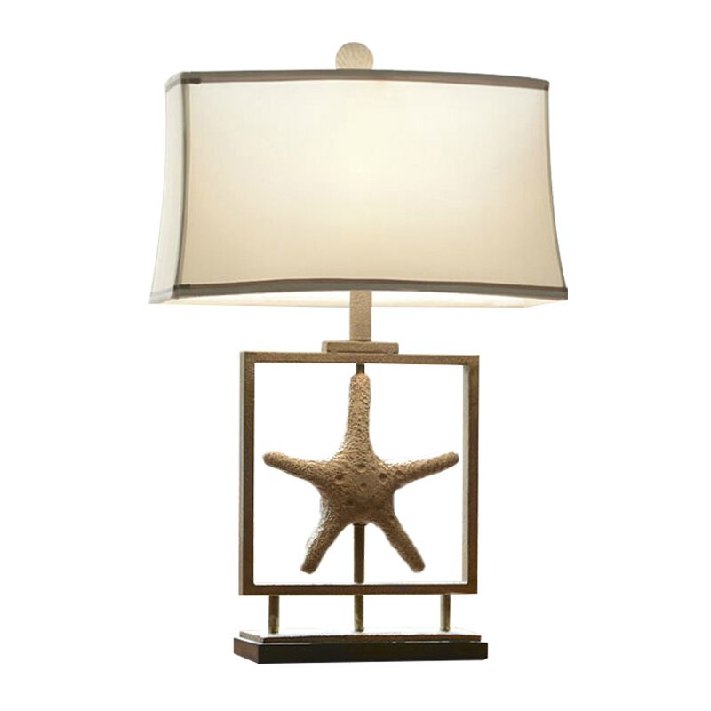 1 Bulb Table Stand Lamp Rustic Starfish Resin Night Light with Rectangle Fabric Shade in White