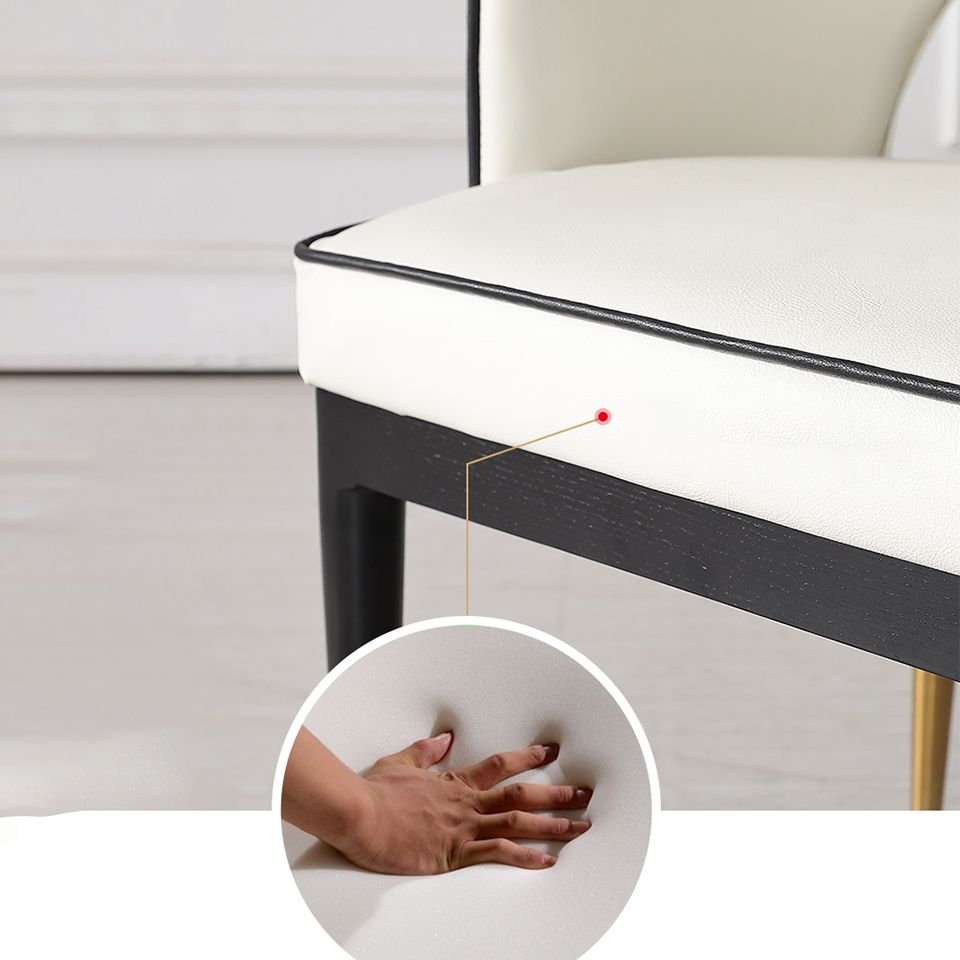 Glam Open Back Dining Armchair PU Leather Dining Chair with Solid Wood Legs