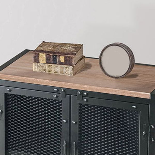 Industrial Accent Cabinet with Wooden Top and Metal Legs and 2 Doors