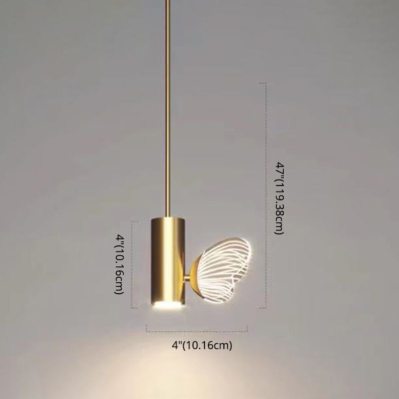 Simple Style LED Spotlight Brass Finish Twig and Butterfly Pendant Light with Acrylic Shade