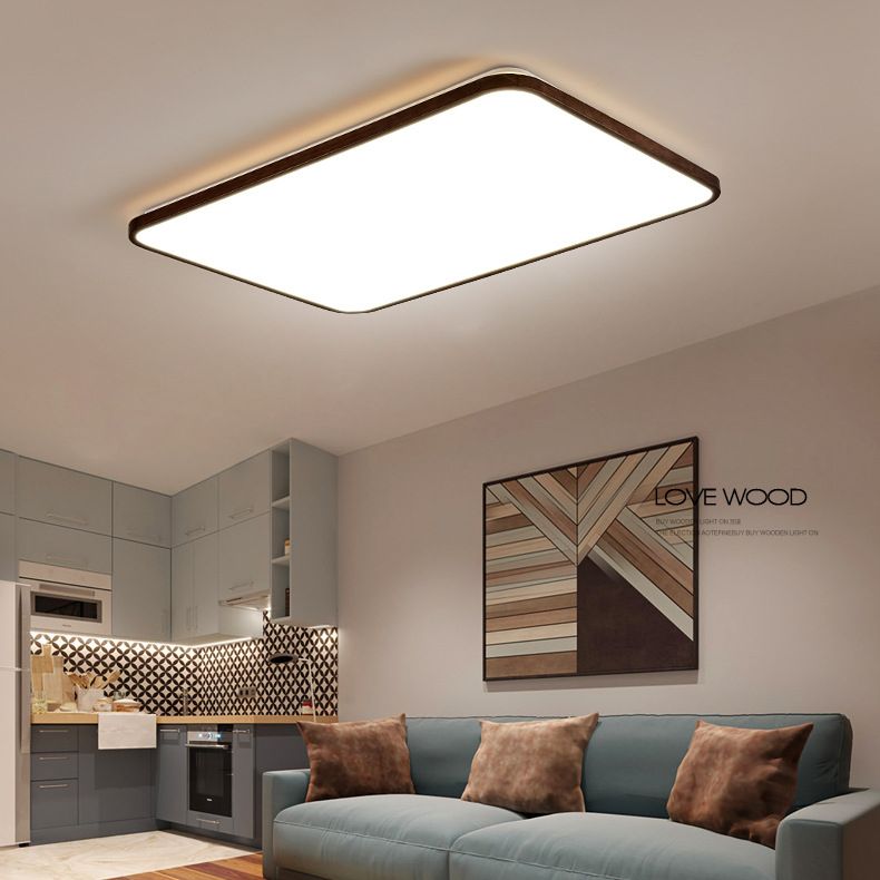 Walnut Wood Geometric Flush Mounted Light Modern Dark Brown LED Flush Light Fixture