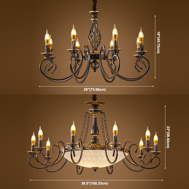 Traditional Style Chandelier Light Black-Gold Metal Candles Hanging Lighting Fixtures