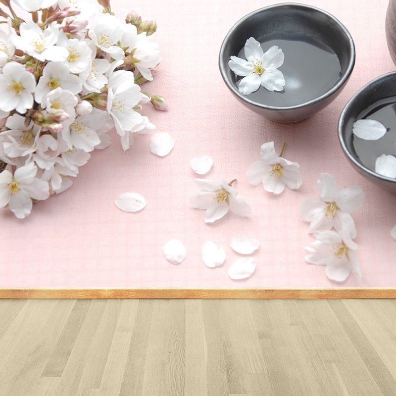 White Cherry Stamens Wall Mural Moisture Resistant Modern Guest Room Wall Covering