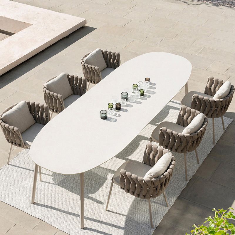 Oval Patio Dining Table Set 1/7 Pcs Stone Top Patio Dining Table with Chairs