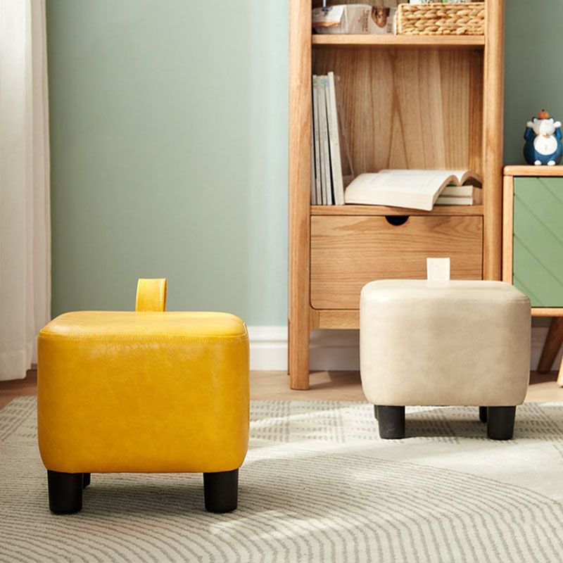 Contemporary Style Footstool Square Leather Foot Stool with 4 Legs