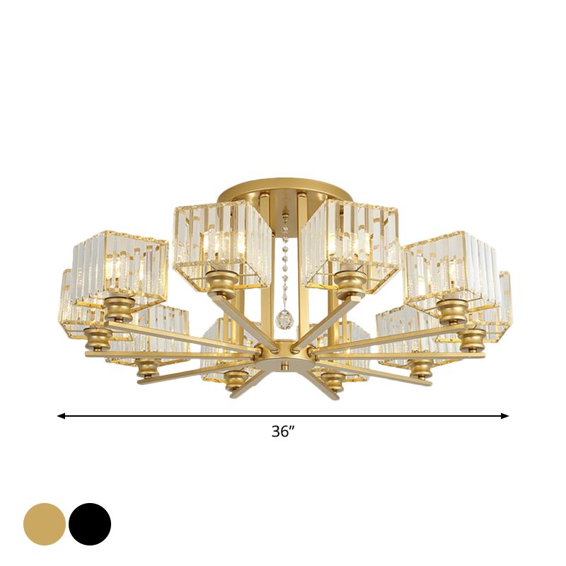 Lámpara empotrada rectangular de cristal prismático, lámpara de techo semiempotrable moderna para sala de estar con 4/6/8 luces, en negro/dorado