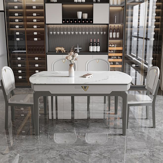 Modern Extendable Dining Table White Round Stone Tabletop for Home