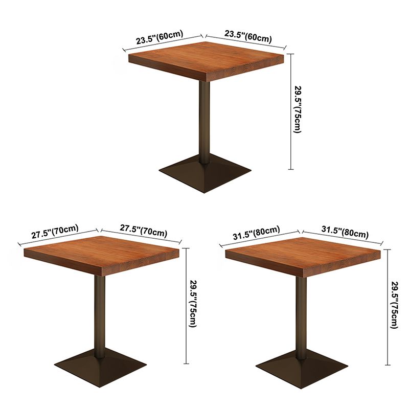 Solid Wood Industrial Dining Table Brown Square Table with Metal Base for Dinning Room