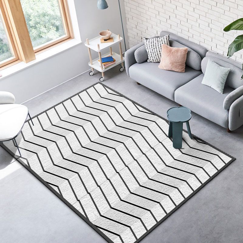 Black and White Lines Rug Living Room Carpet Polyester Washable Area Rug