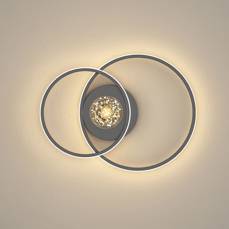 1-Light Black Flush Mount Metal LED Minimalism Ceiling Light Fixture for Bedroom