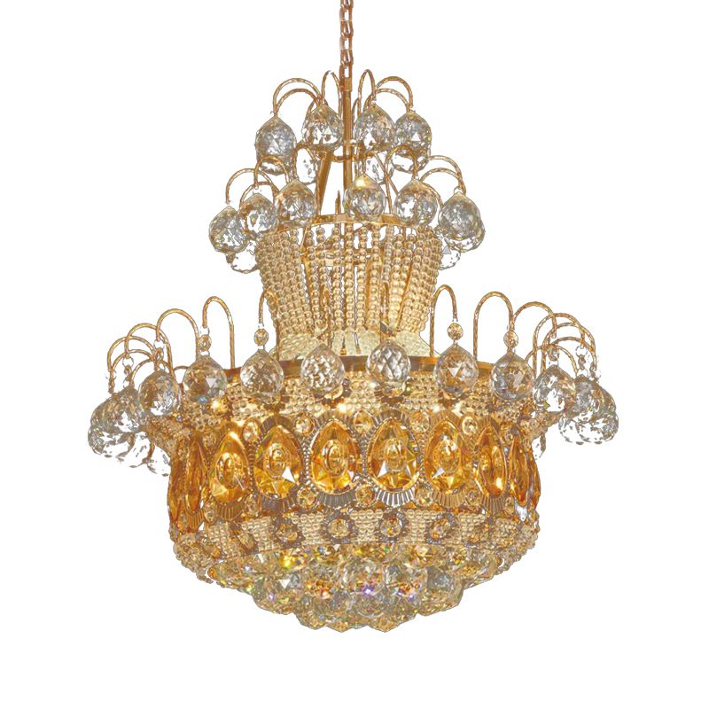Contemporary Gourd Ceiling Light Crystal 6 Light Gold Hanging Light Fixture for Dining Room, 18"/23.5" Wide