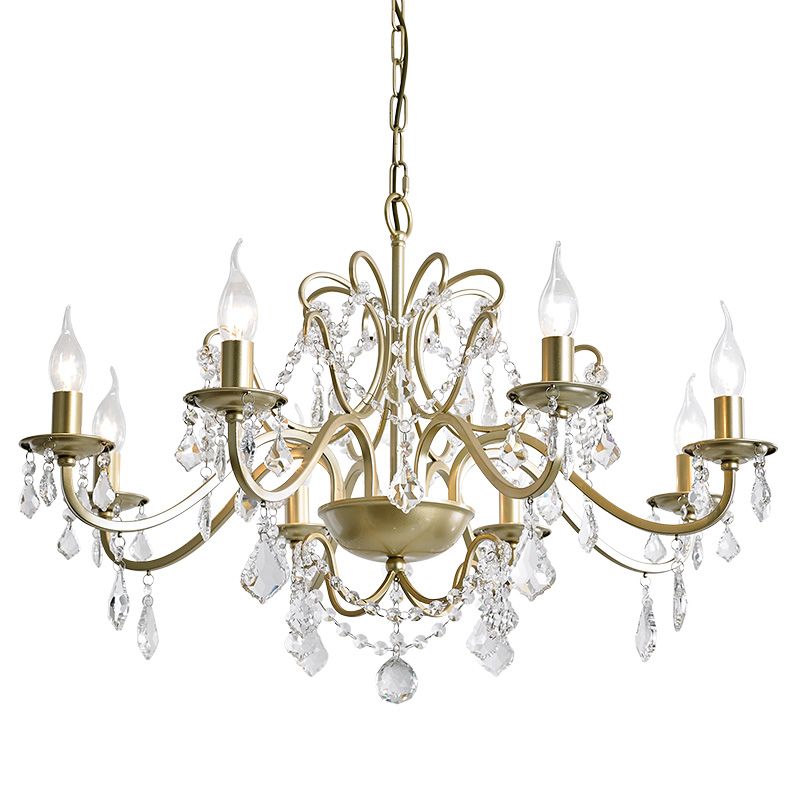 Traditional Curved Arm Down Lighting Pendant Crystal Chandelier Lighting in Gold