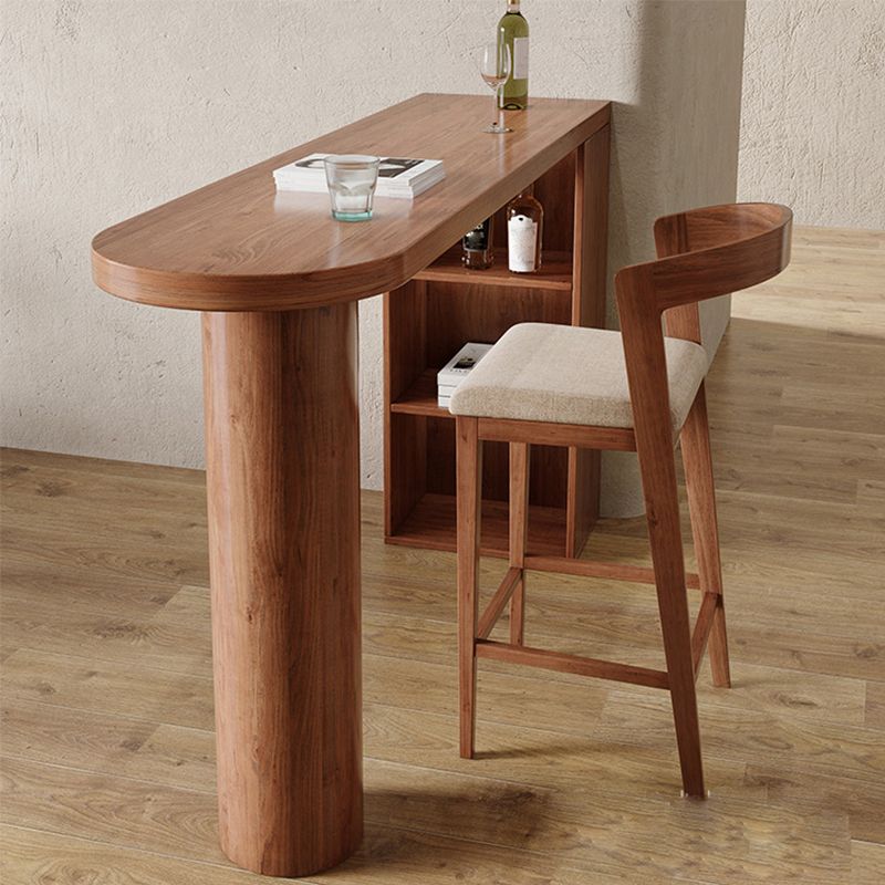 Modern Style Bar Table Solid Wood Bar Dining Table with Storage Shelf