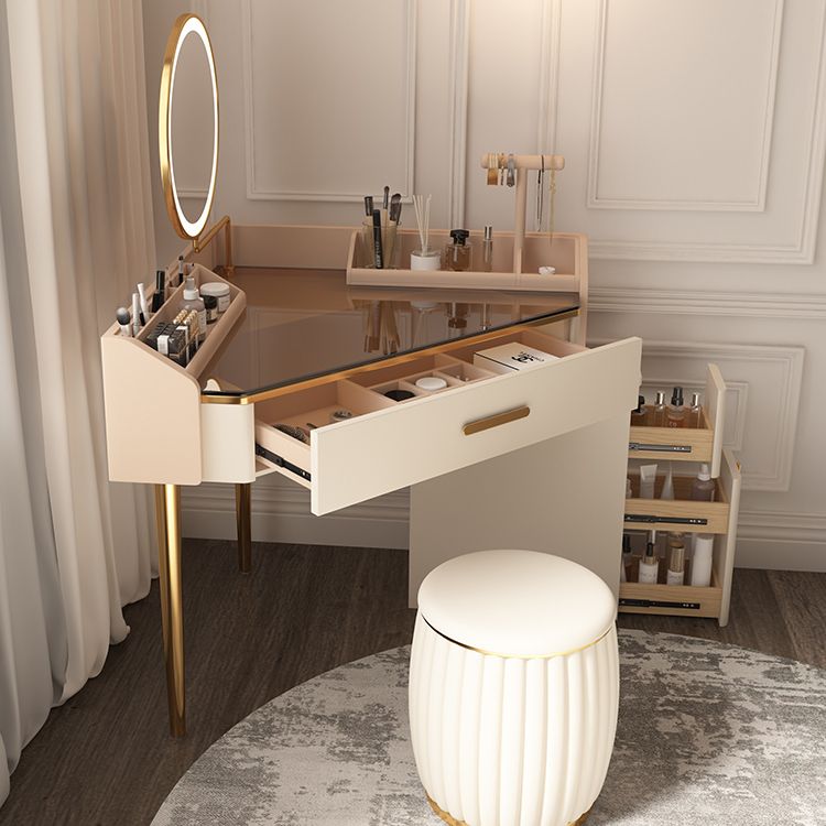 Mid-Century Modern Makeup Vanity Desk Dressing Table Stool Set with Drawer