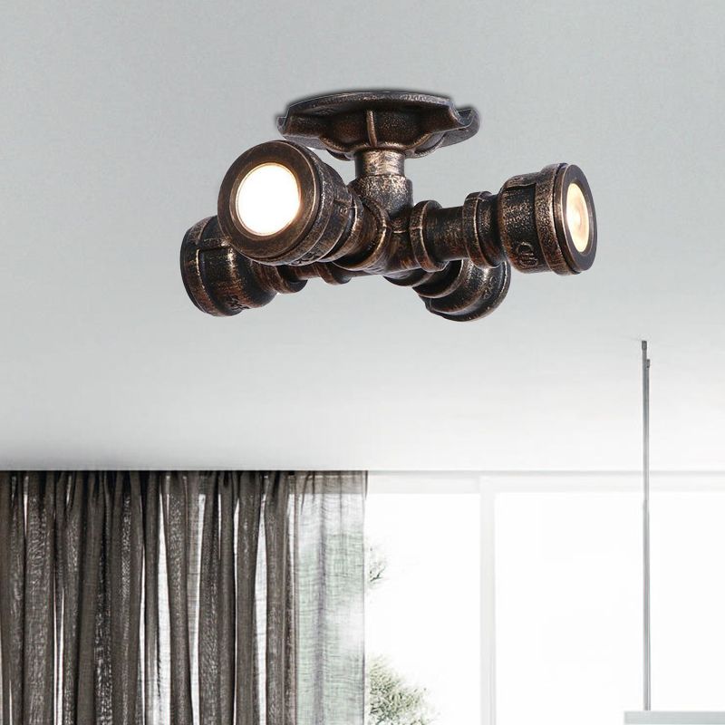 Sputnik Balcony Semi Flush Light with Pipe Rustic Industrial Wrought Iron 4 Lights Aged Bronze Ceiling Fixture