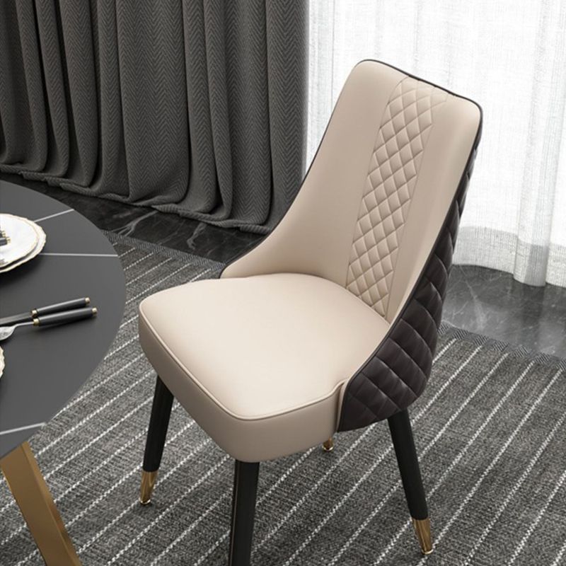 Glam Upholstered Dining Side Chair Faux Leather and Wood Side Chair