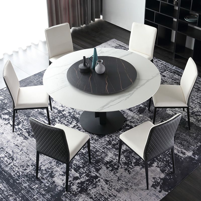 Modern Round Dinette Set 1/4/7 Pieces Sintered Stone Top Dining Table Set with Turntable