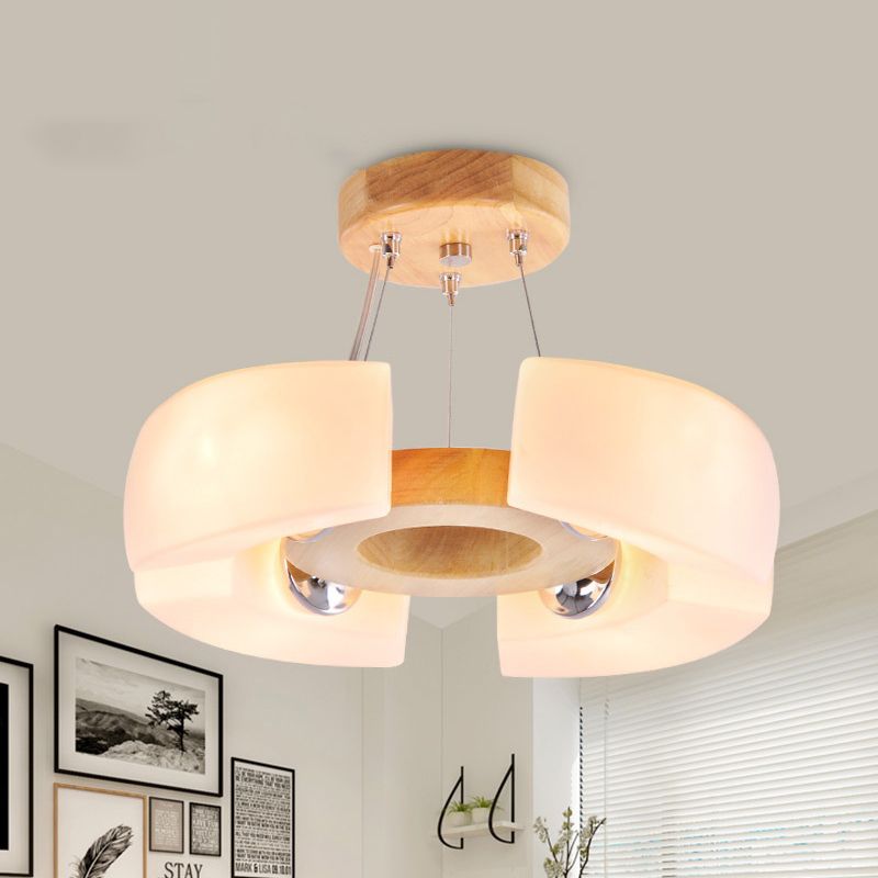 4/6 Light Wooden Ceiling Light Fixture Modern Unique Round Flush Mount Light, Warm/White